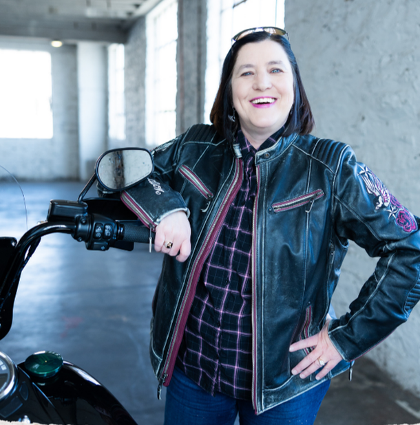 Pam with her motorcycle
